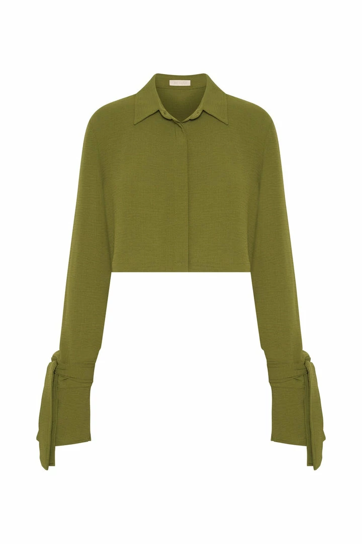 QNG All Tops Issy Cropped Shirt - Green 8 QNG All Tops Issy Cropped Shirt - Green