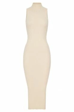 SOP Melissa Grown On Neck Knit Midi Dress - Cream