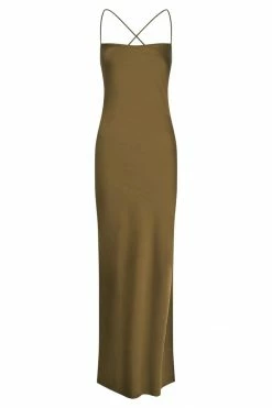 WNT DRESSES Sydney Straight Neck Slip Maxi Dress - Khaki