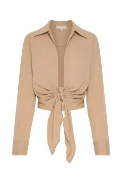 WNT Rona Front Tie Long Sleeve Crop Top - Nude