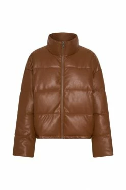 DPO Coats & Jackets Farrah Faux Leather Puffer Jacket - Chocolate