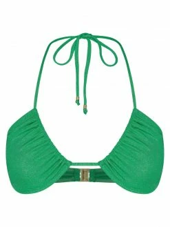 GLD MESHKI SWIM Willow Ruched Drawstring Bikini Top - Green Sparkle