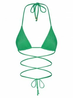GLD Ariel Triangle Tie Up Bikini Top - Green Sparkle