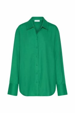 WNT Ophelia Linen Button Up Shirt - Green All Tops