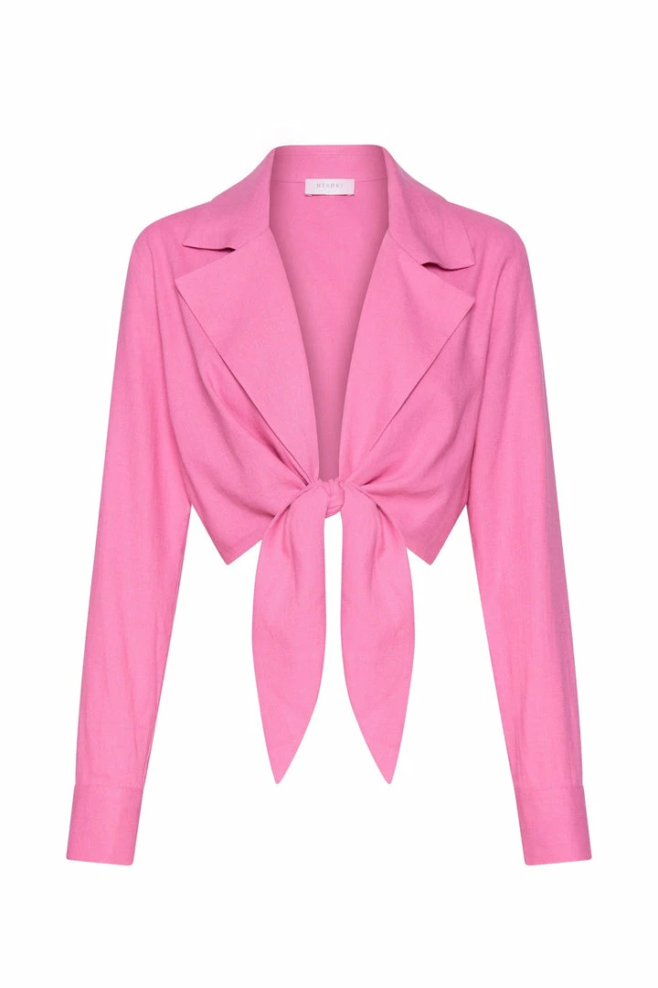 WNT Priscilla Tie Front Linen Crop Top - Candy Pink All Tops 13 WNT Priscilla Tie Front Linen Crop Top - Candy Pink All Tops