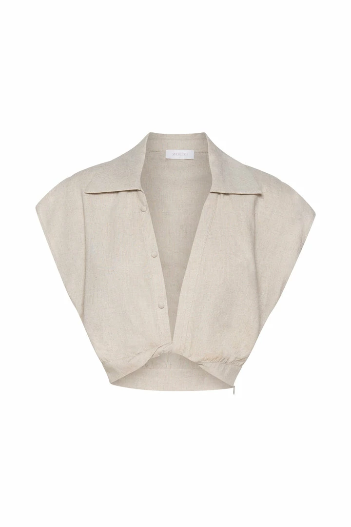 WNT Tegan Twist Front Grow On Sleeve Linen Crop Top - Natural 10 WNT Tegan Twist Front Grow On Sleeve Linen Crop Top - Natural