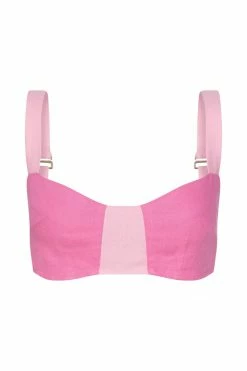 ROM All Tops Yalda Contrast Panel Linen Bustier - Candy Pink