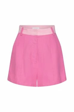 ROM All Bottoms Yalda Contrast Panel Linen Shorts - Candy Pink