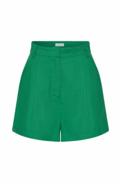 ROM All Bottoms Yalda Contrast Panel Linen Shorts - Green