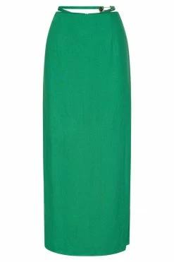 QNG Elouise Linen Midi Skirt - Green