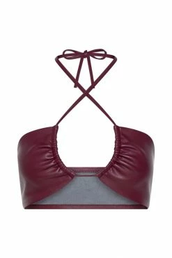 WNG Ruby Faux Leather Ruched Crop Top - Wine Two Piece Sets 17 WNG Ruby Faux Leather Ruched Crop Top - Wine Two Piece Sets