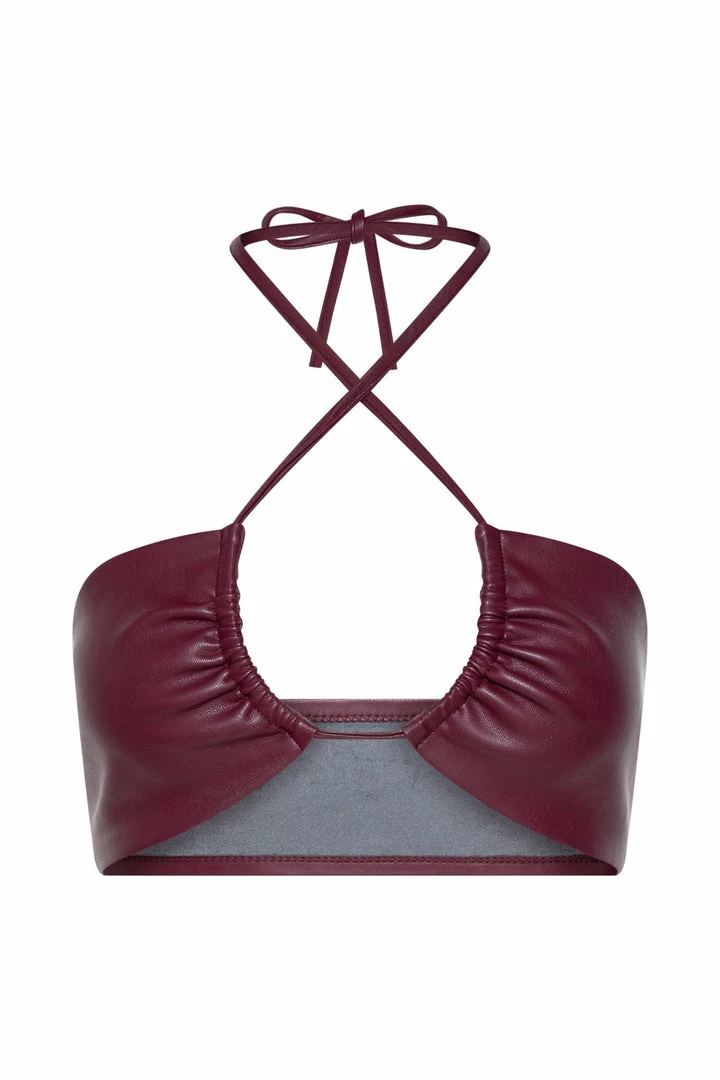 WNG Ruby Faux Leather Ruched Crop Top - Wine Two Piece Sets 9 WNG Ruby Faux Leather Ruched Crop Top - Wine Two Piece Sets