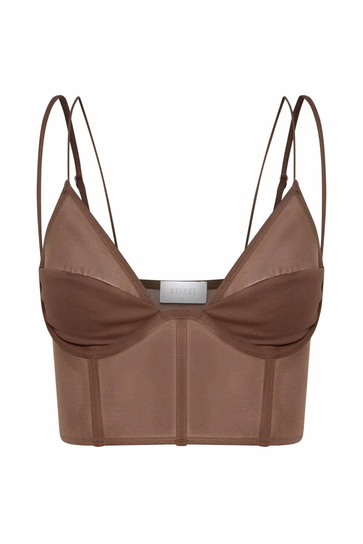 GZH Angelique Demi Cup Mesh Bustier - Chocolate All Tops 12 GZH Angelique Demi Cup Mesh Bustier - Chocolate All Tops