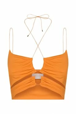 WXI Phoenix Cut Out Ruched Crop Top - Mandarin