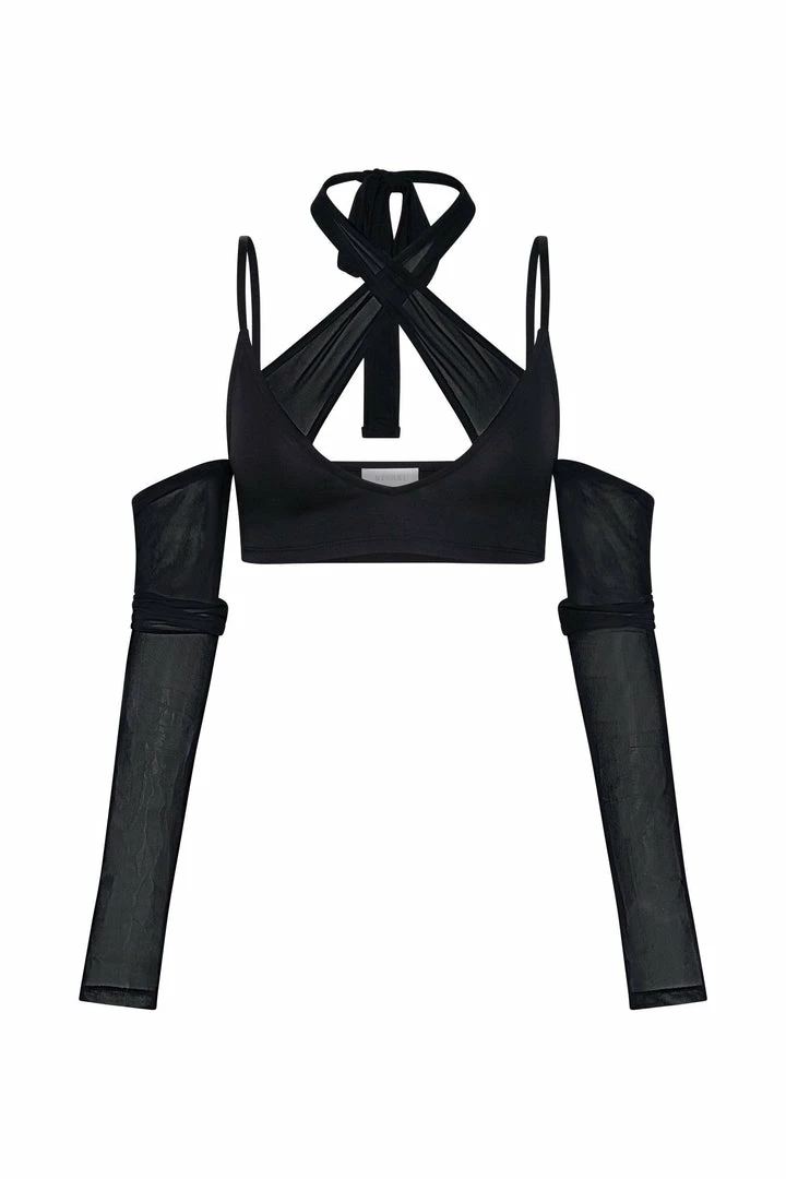 GZH Carmen Mesh Cut Out Crop Top - Black 9 GZH Carmen Mesh Cut Out Crop Top - Black