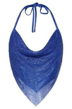 QNG Daphne Diamante Cowl Neck Halter Top - Cobalt Blue All Tops 15 QNG Daphne Diamante Cowl Neck Halter Top - Cobalt Blue All Tops