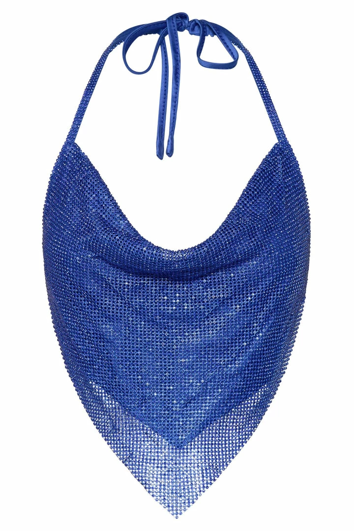 QNG Daphne Diamante Cowl Neck Halter Top - Cobalt Blue All Tops 8 QNG Daphne Diamante Cowl Neck Halter Top - Cobalt Blue All Tops