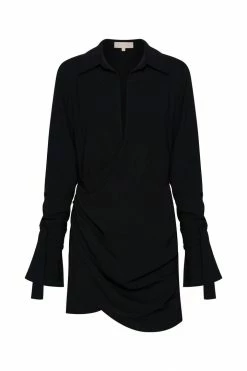 QNG Emilee Wrap Mini Shirt Dress - Black