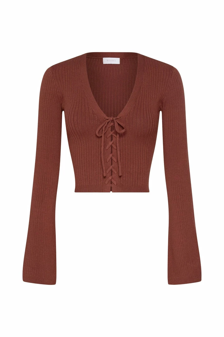 SOP Gemima Lace Up Knit Crop Top - Light Chocolate Two Piece Sets 8 SOP Gemima Lace Up Knit Crop Top - Light Chocolate Two Piece Sets