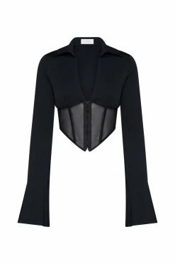 QNG Dania Mesh Long Sleeve Corset - Black