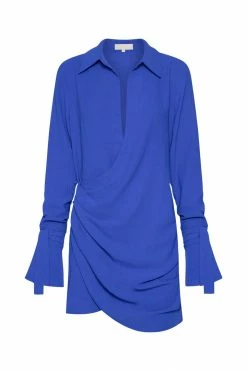 QNG Emilee Wrap Mini Shirt Dress - Cobalt Blue DRESSES