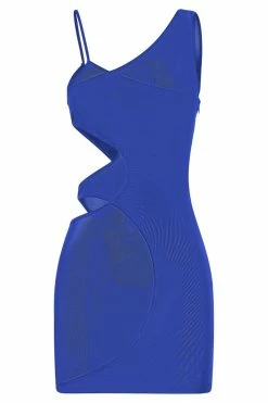 ROM DRESSES Aubrey Mesh Cut Out Mini Dress - Cobalt Blue