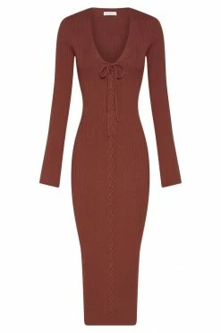 SOP DRESSES Annika Lace Up Knit Midi Dress - Light Chocolate 19 SOP DRESSES Annika Lace Up Knit Midi Dress - Light Chocolate