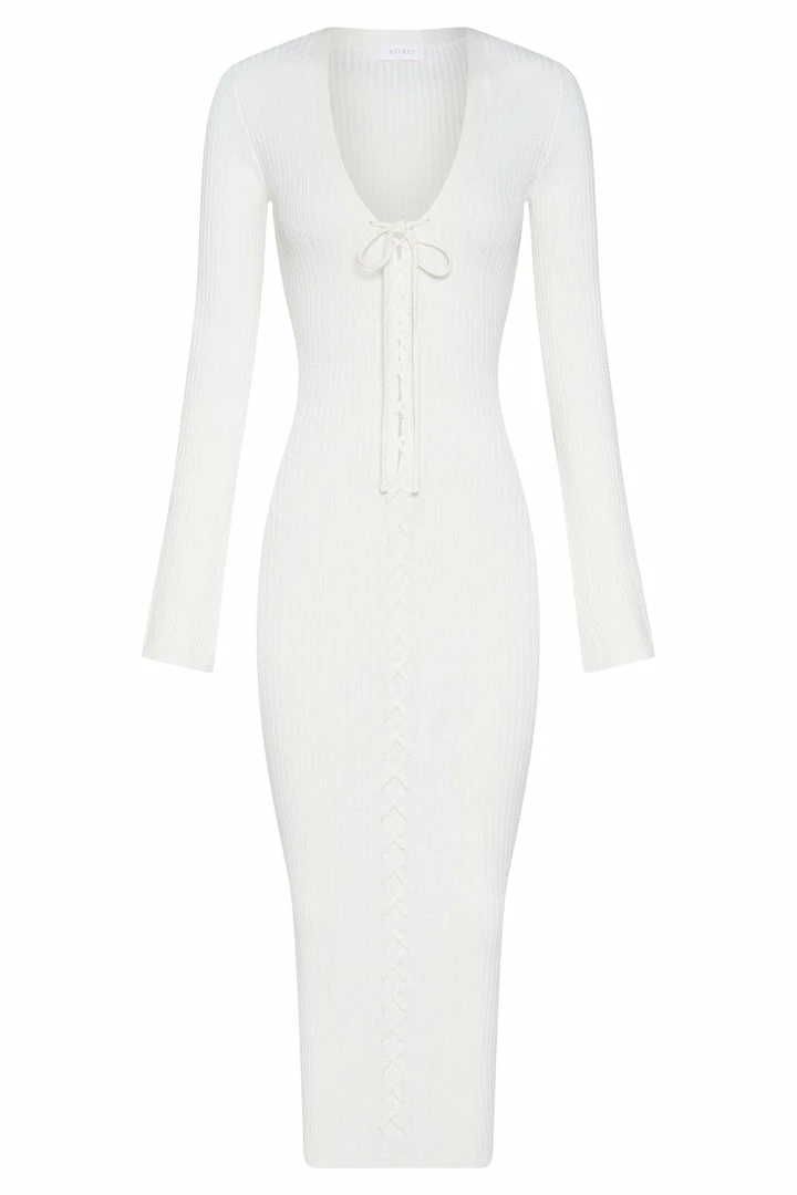 SOP Annika Lace Up Knit Midi Dress - Cream DRESSES 9 SOP Annika Lace Up Knit Midi Dress - Cream DRESSES