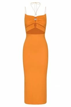 WXI DRESSES Indiana Ruched Cut Out Midi Dress - Mandarin 15 WXI DRESSES Indiana Ruched Cut Out Midi Dress - Mandarin