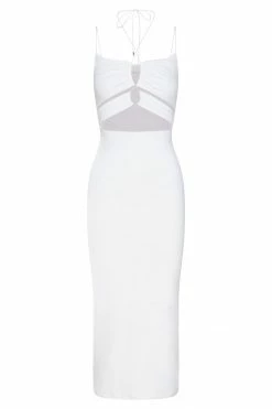 WXI Indiana Ruched Cut Out Midi Dress - White DRESSES 17 WXI Indiana Ruched Cut Out Midi Dress - White DRESSES