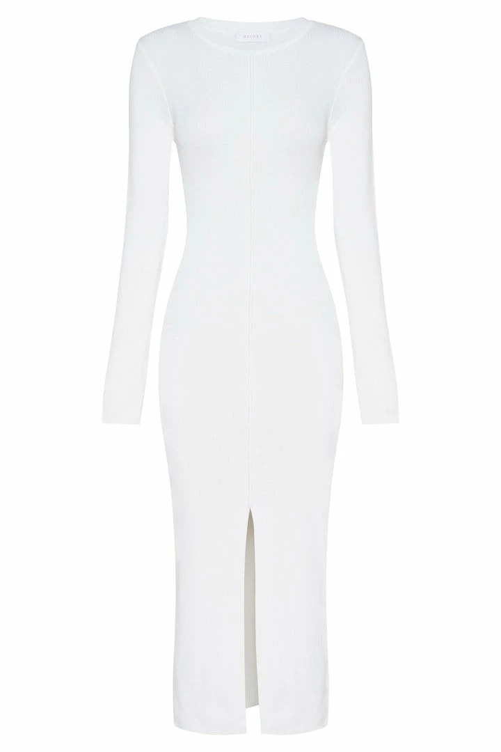 EMS DRESSES Nada Pintuck Detail Knitted Midi Dress - White 12 EMS DRESSES Nada Pintuck Detail Knitted Midi Dress - White