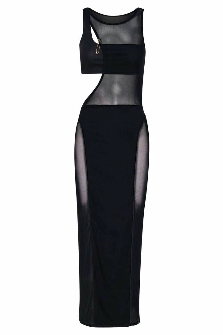 GZH Chelsea Sleeveless Mesh Cut Out Midi Dress - Black DRESSES 7 GZH Chelsea Sleeveless Mesh Cut Out Midi Dress - Black DRESSES