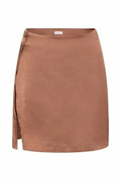 WNT Romi Asymmetric Wrap Satin Mini Skirt - Mocha All Bottoms 21 WNT Romi Asymmetric Wrap Satin Mini Skirt - Mocha All Bottoms