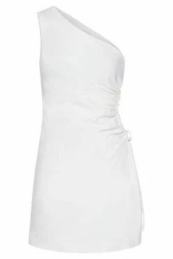 QNG DRESSES Kira One Shoulder Linen Cut Out Mini Dress - White 19 QNG DRESSES Kira One Shoulder Linen Cut Out Mini Dress - White