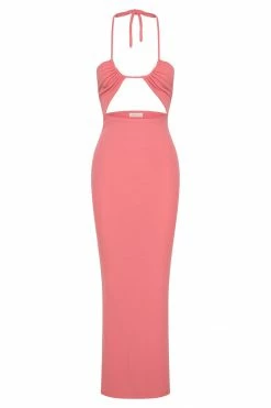 ROM DRESSES Maddie Ribbed Drawstring Midi Dress - Candy Pink
