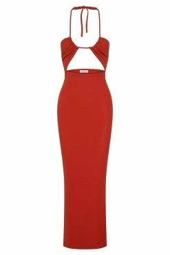 ROM Maddie Ribbed Drawstring Midi Dress - Red DRESSES 13 ROM Maddie Ribbed Drawstring Midi Dress - Red DRESSES