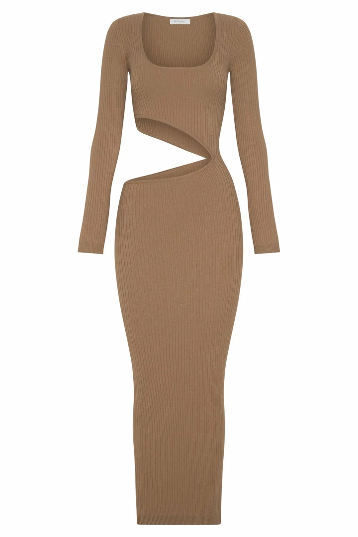 SOP DRESSES Gaia Cut Out Asymmetric Knitted Midi Dress - Taupe 8 SOP DRESSES Gaia Cut Out Asymmetric Knitted Midi Dress - Taupe