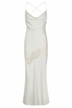 WNT Chandra Lace Detail Satin Maxi Dress - White DRESSES