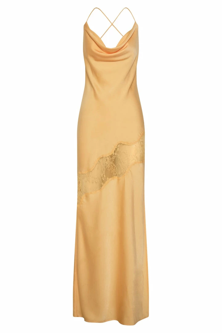 WNT Chandra Lace Detail Satin Maxi Dress - Lemon 9 WNT Chandra Lace Detail Satin Maxi Dress - Lemon
