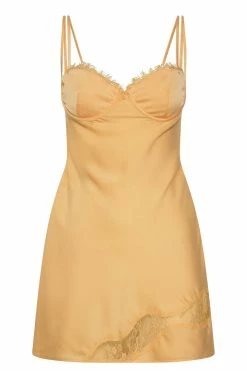 WNG Joslyn Satin Lace Slip Mini Dress - Lemon DRESSES 13 WNG Joslyn Satin Lace Slip Mini Dress - Lemon DRESSES
