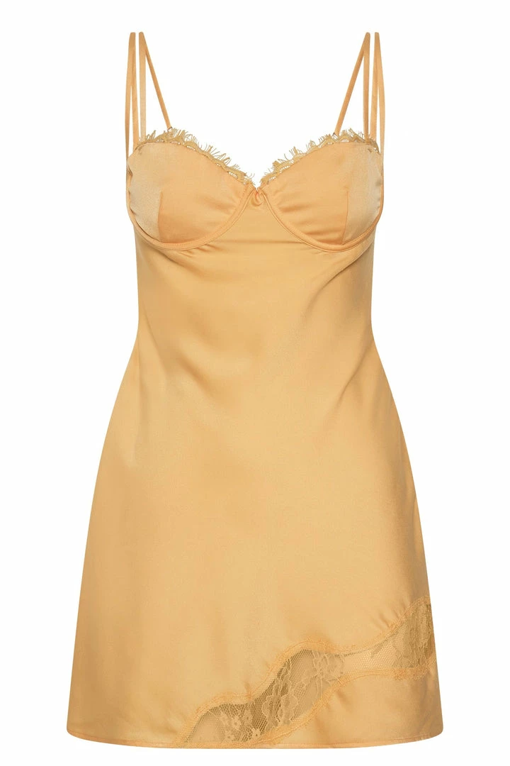 WNG Joslyn Satin Lace Slip Mini Dress - Lemon DRESSES 7 WNG Joslyn Satin Lace Slip Mini Dress - Lemon DRESSES