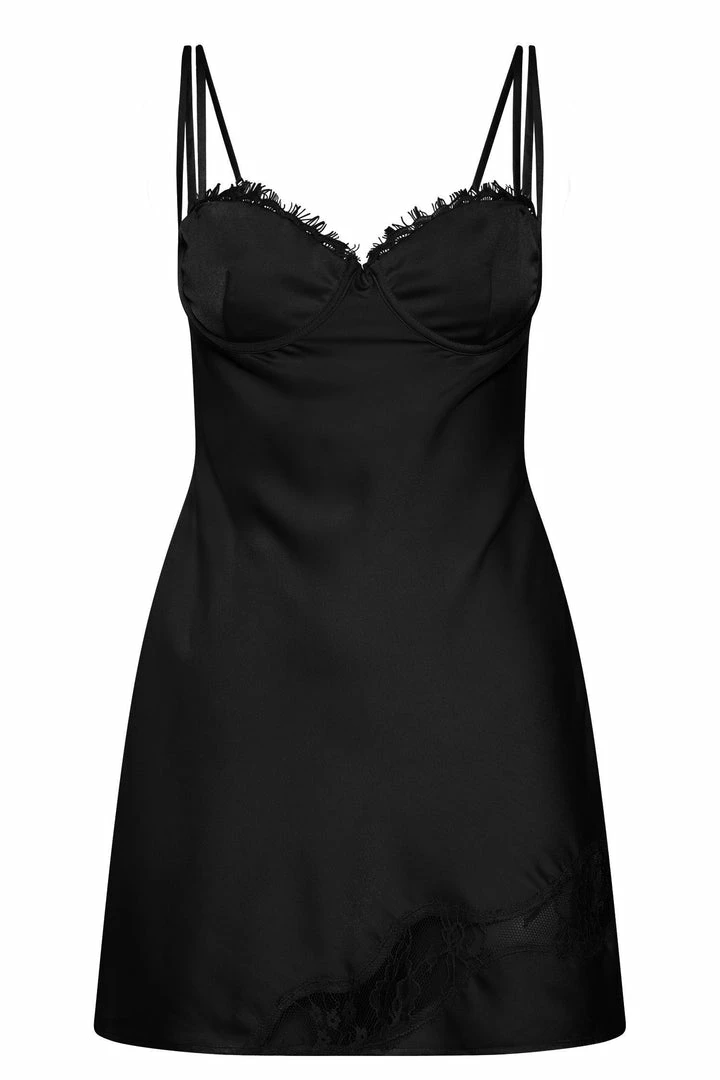 WNG DRESSES Joslyn Satin Lace Slip Mini Dress - Black 6 WNG DRESSES Joslyn Satin Lace Slip Mini Dress - Black