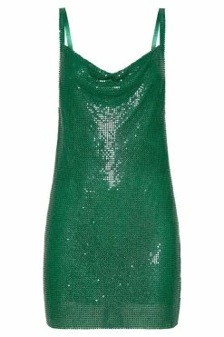 QNG Dimity A Line Glow Mesh Mini Dress - Green DRESSES
