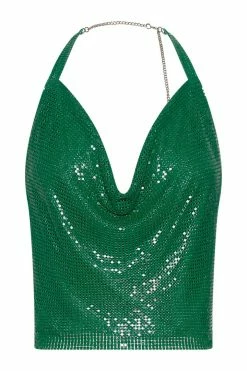QNG Brinley Cowl Neck Glow Mesh Top - Green