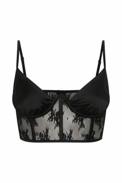 QNG Hattie Satin And Lace Corset Top - Black