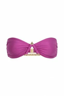 GLD MESHKI SWIM Elly Triangle Hardware Bandeau Bikini Top - Violet
