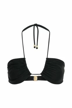 GLD MESHKI SWIM Willow Ruched Drawstring Bikini Top - Black