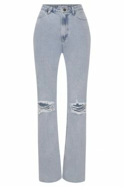 EMS All Bottoms Lauren Straight Leg Ripped Jeans - Light Blue