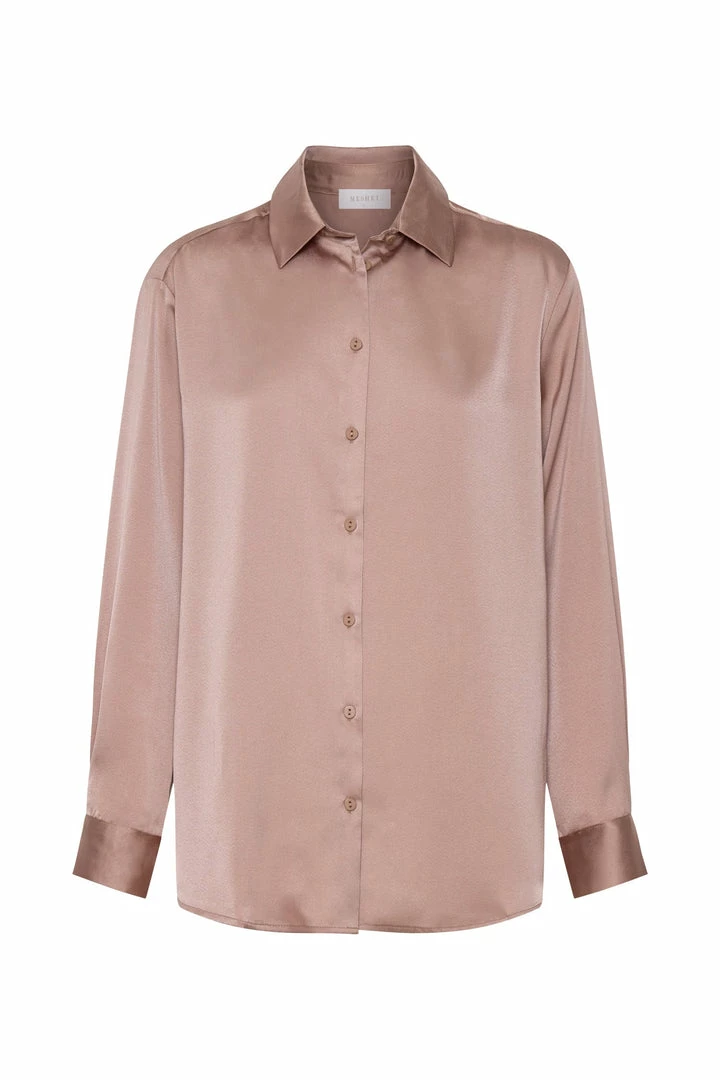 JLW Liliana Satin Shirt - Taupe All Tops 8 JLW Liliana Satin Shirt - Taupe All Tops