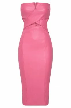 LCH Sia Faux Leather Cut Out Midi Dress - Pink DRESSES 15 LCH Sia Faux Leather Cut Out Midi Dress - Pink DRESSES